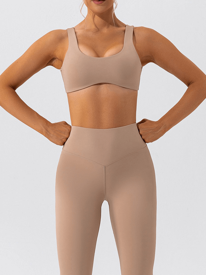 Woman wearing Gym Workout Breathable Seamless Sports Bra SF1314, showcasing comfortable and stylish activewear for yoga or fitness.