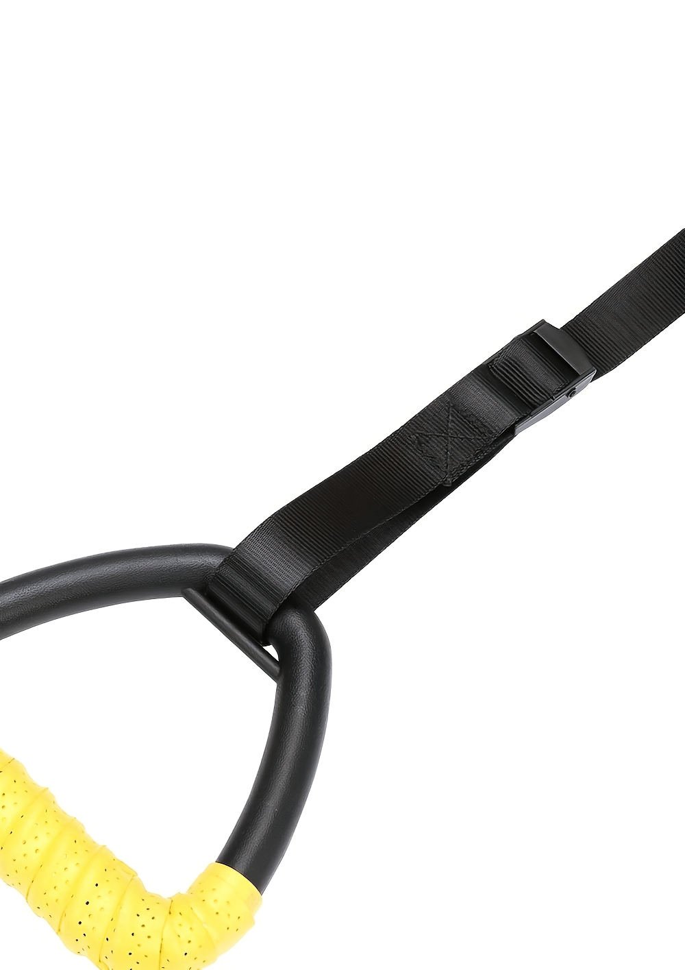 Close-up of non-slip gymnastic ring with adjustable strap, featuring yellow grip, ideal for strength training and pull-ups - SF2900