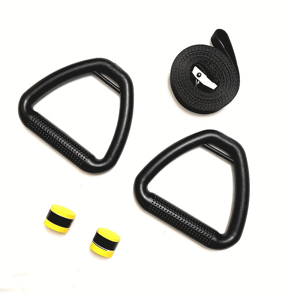 Durable gymnastic rings set with non-slip grips, adjustable straps, and yellow tapes for home and outdoor workouts, SF2900 model.