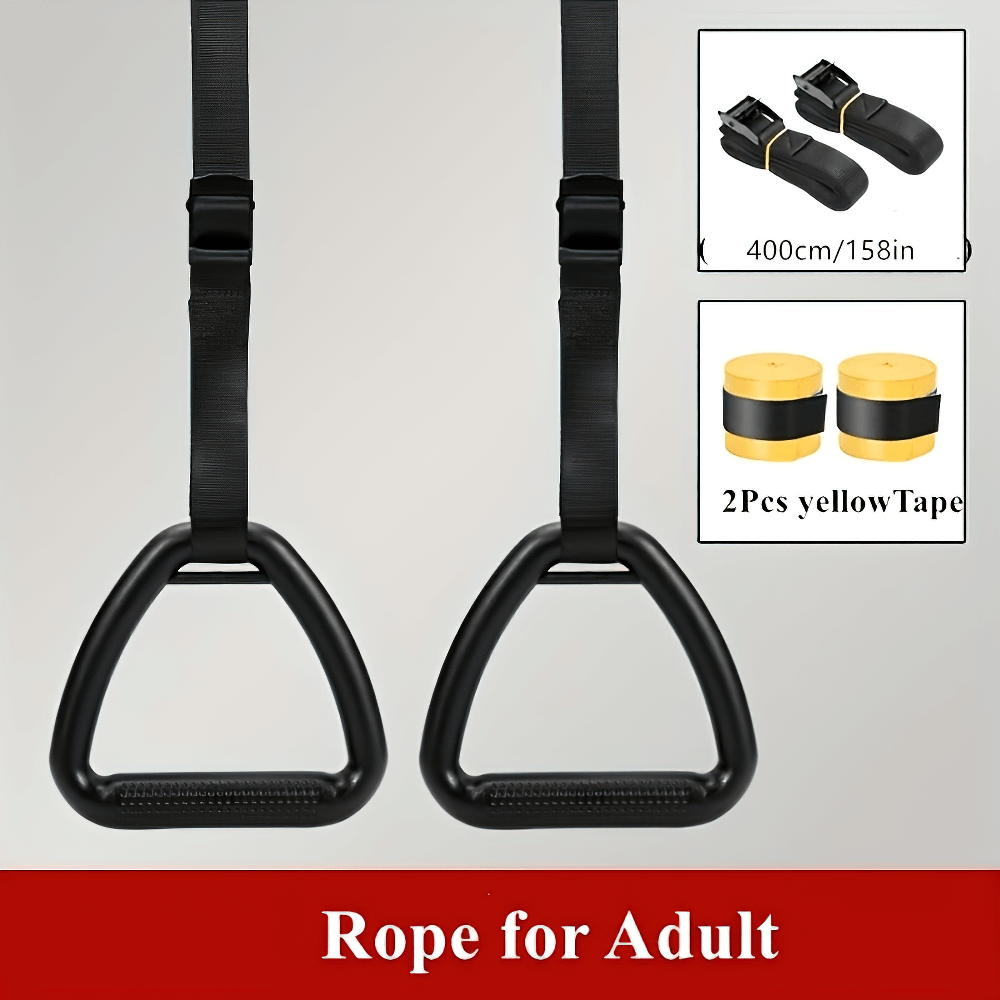 Adjustable non-slip gymnastic rings with PA straps and yellow tapes for strength and pull-up workouts, SF2900 model.