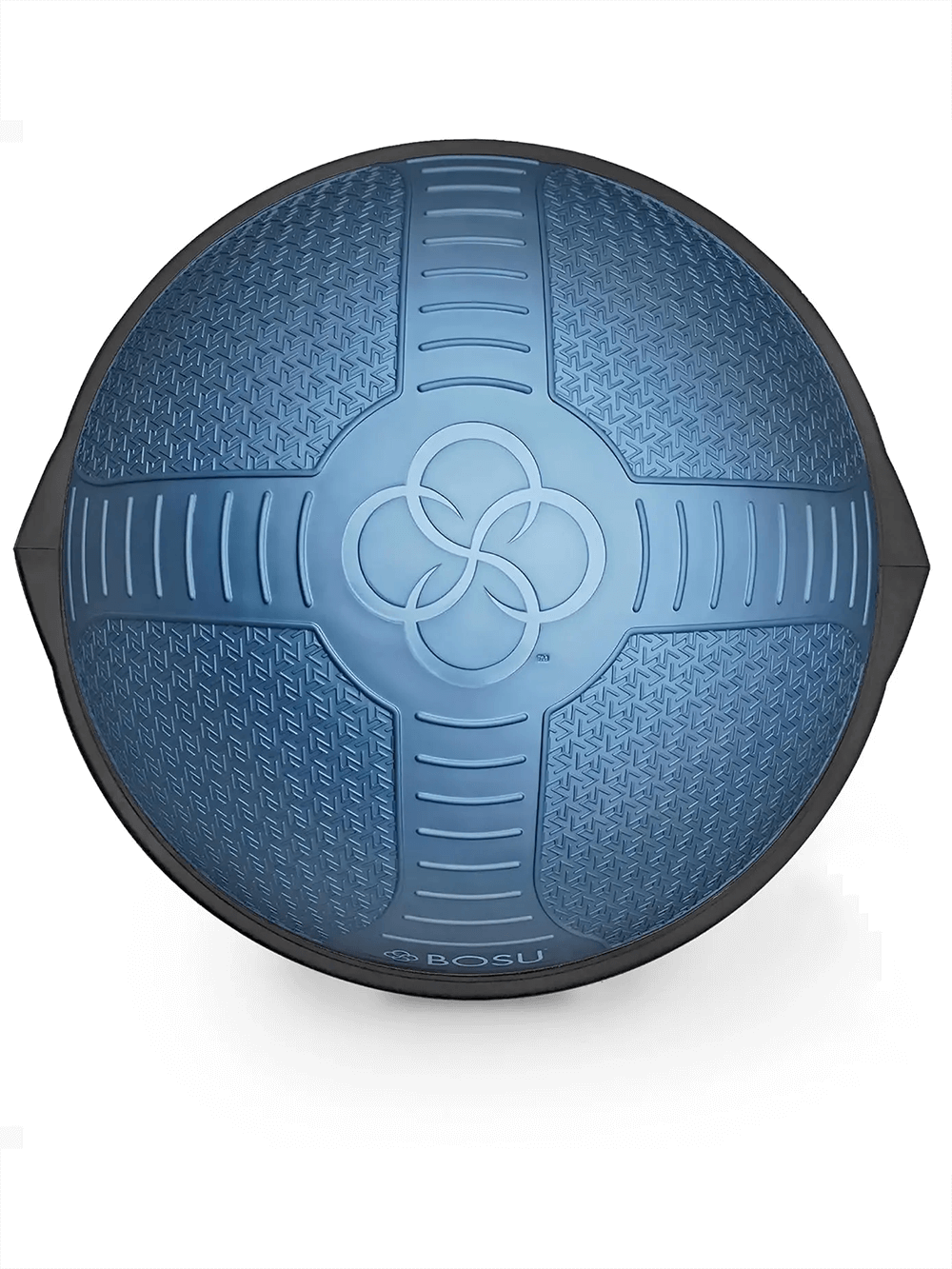 Blue half balance ball trainer for core and stability workouts, ideal for enhancing flexibility and strength in home fitness routines.
