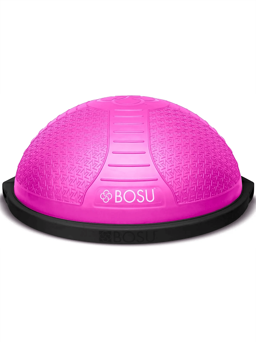 Bright pink half balance ball trainer for home workouts, enhancing core strength, flexibility, and stability. Ideal for yoga and pilates.