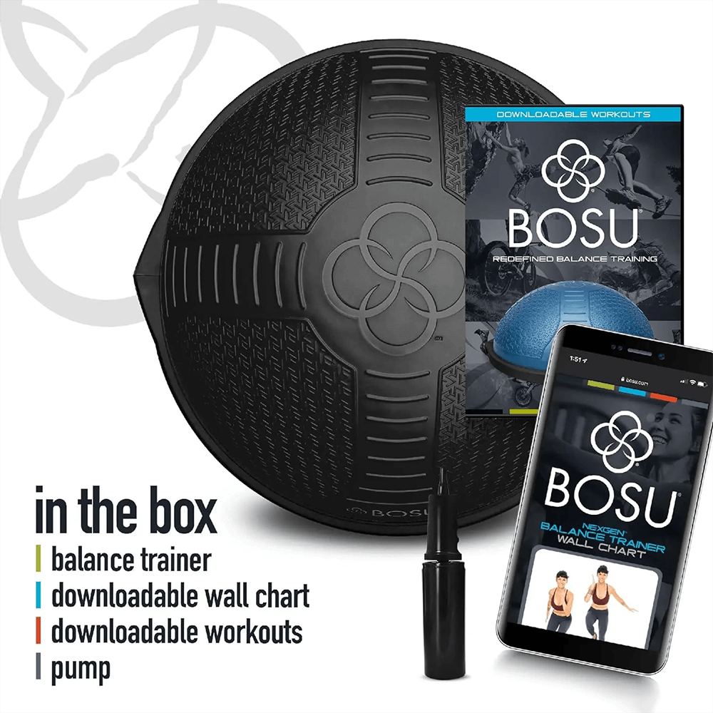 Half Balance Ball Trainer SF3398 with pump, wall chart, and workout guide for stability, core training and home fitness.