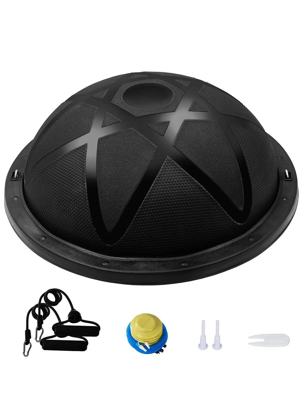 Half Balance Ball Trainer SF3272 with resistance bands and pump for yoga and home gym workouts, supports up to 660lbs.