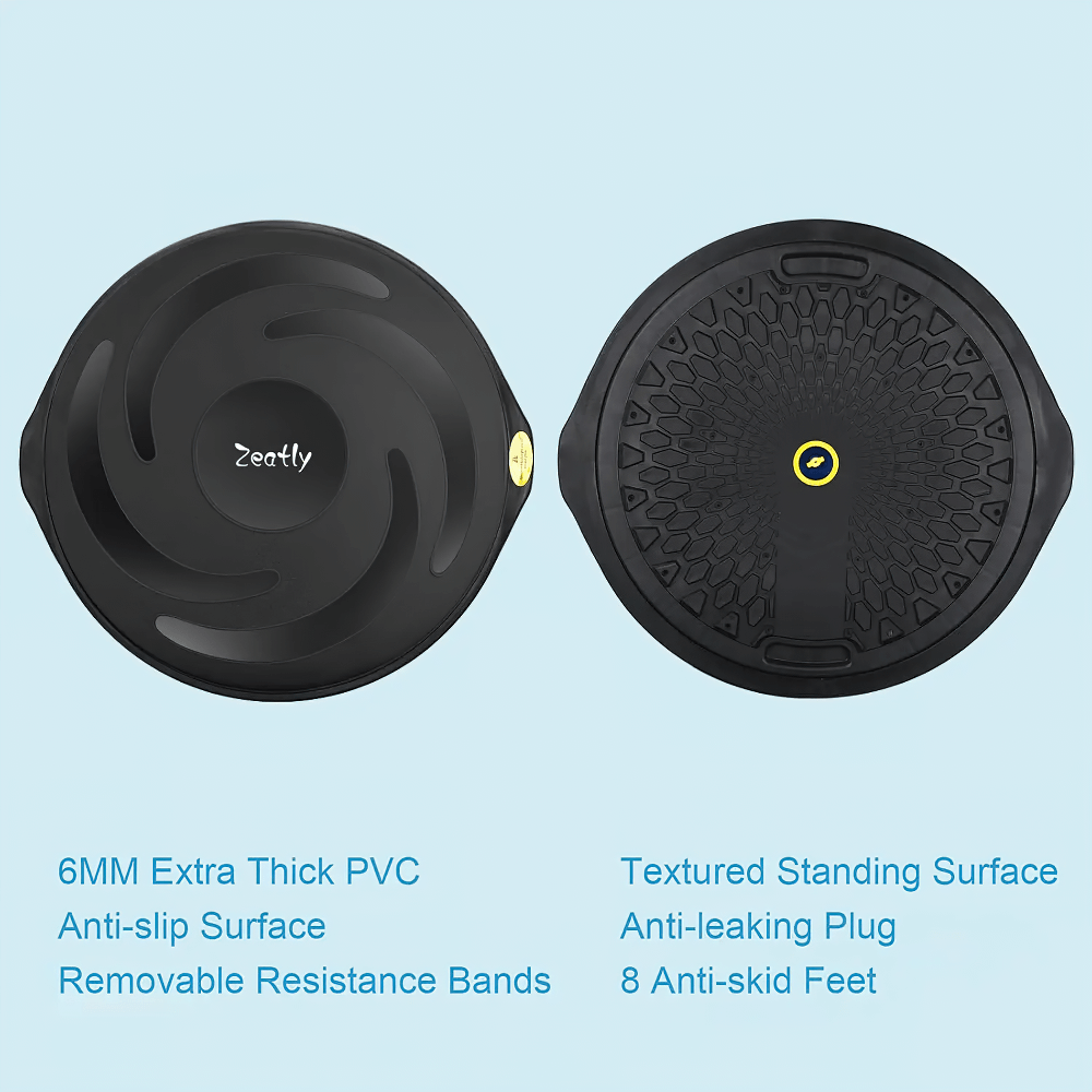 Top view of the Half Balance Ball Trainer SF3390 showing its anti-slip surface, removable resistance bands, and anti-skid design.