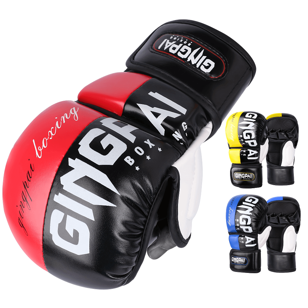 Half-finger boxing gloves for training and sparring, SF3136 model, featuring breathable design for fighters. Available in various colors.