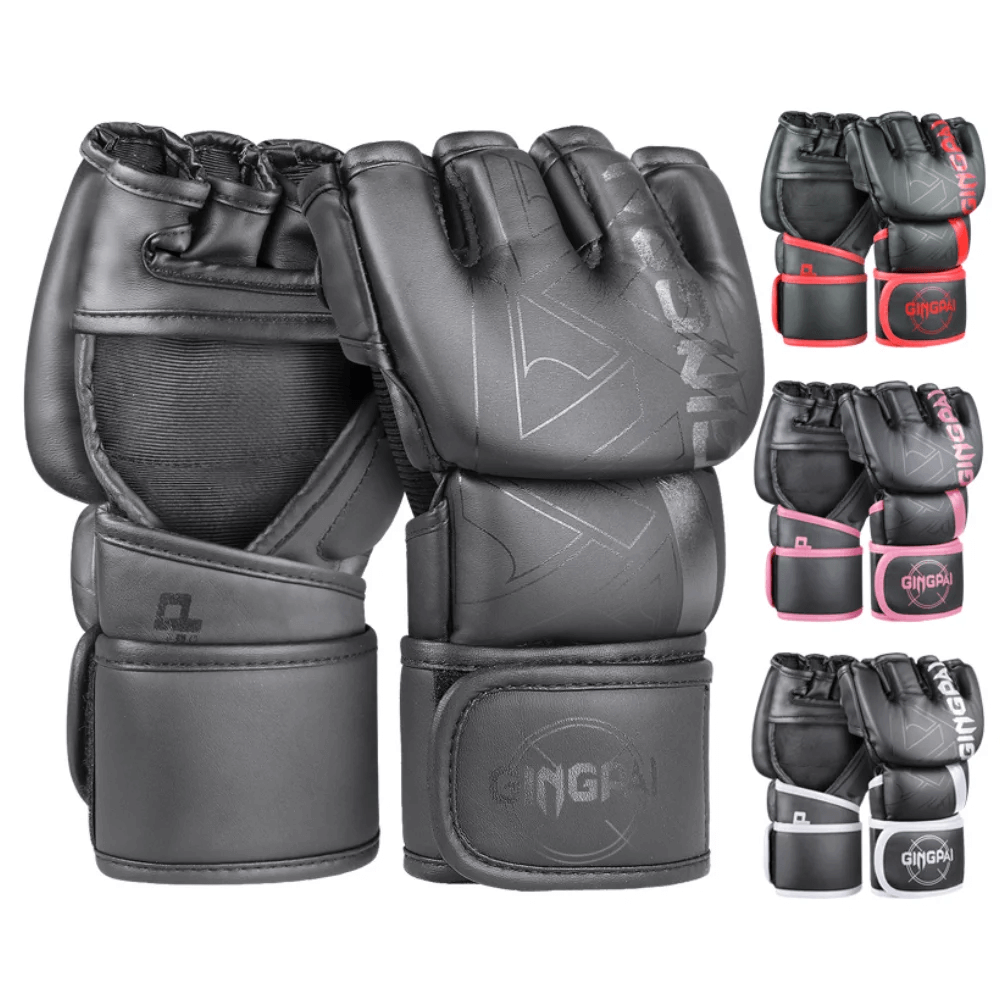 Half-Finger MMA Fight Gloves SF2693 for Men & Women, durable PU leather, perfect for sparring, training, boxing, secure fit.