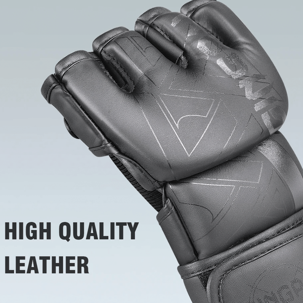 Durable half-finger fight gloves with high-quality leather design for MMA and sparring, secure fit for men and women, model SF2693.