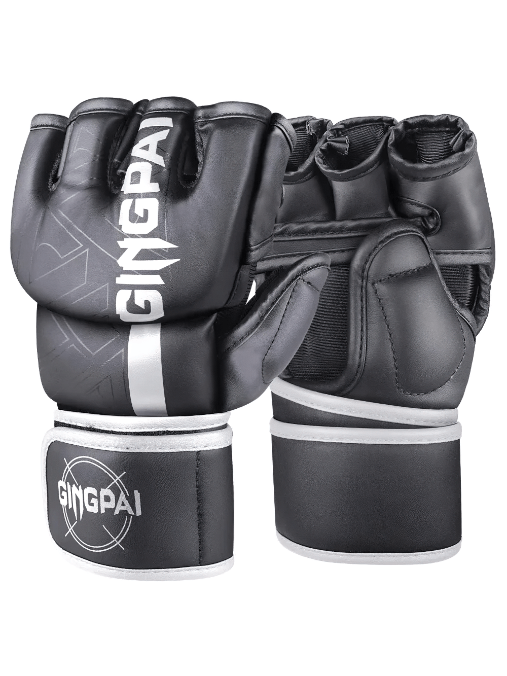 Half-finger sparring gloves SF2693 for MMA and boxing, durable PU leather, black design for men and women training.