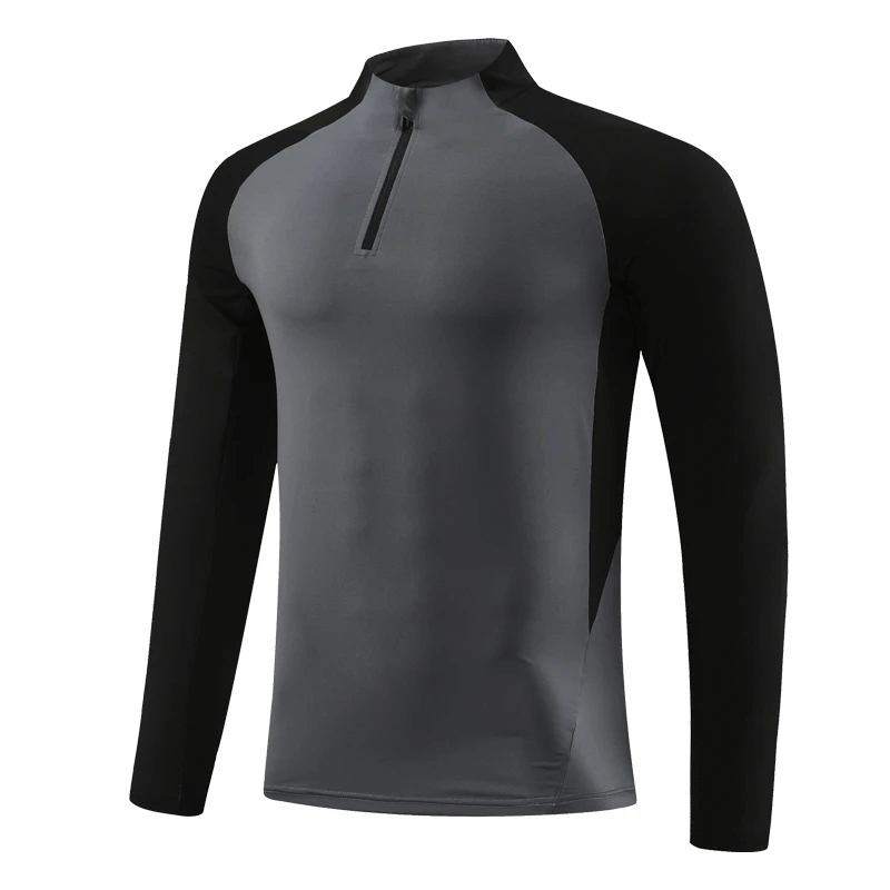 Half-Zip Athletic Colorblock Fit Training Top in black and grey, sweat-wicking quick-dry shirt for workouts, style SF2076.