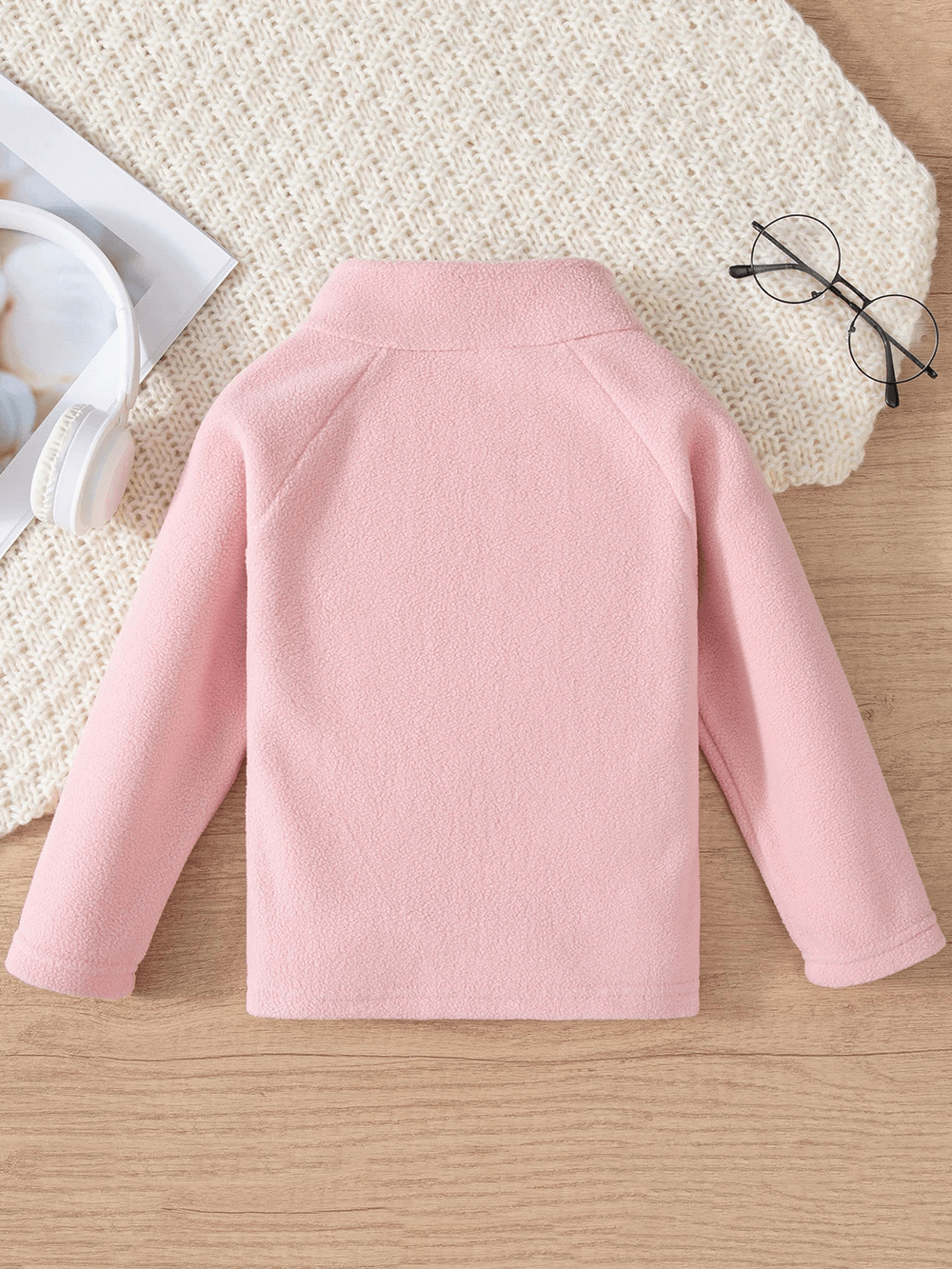Children's Half Zip Fleece Pullover Sweatshirt SF3852 in pink, warm casual wear for girls and boys with practical half zipper for layering.