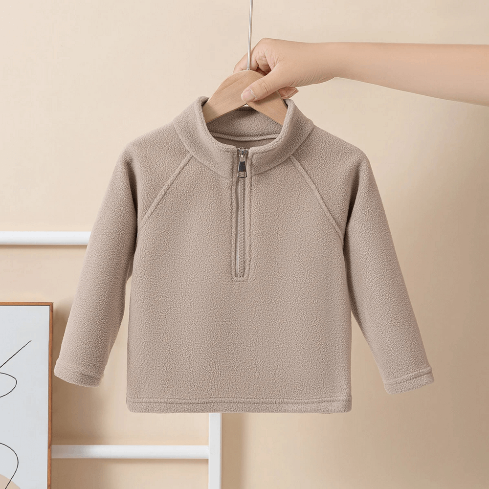 Children's Half Zip Fleece Pullover Warm Casual Sweatshirt - SF3852 in solid color, perfect for layering in fall and winter.