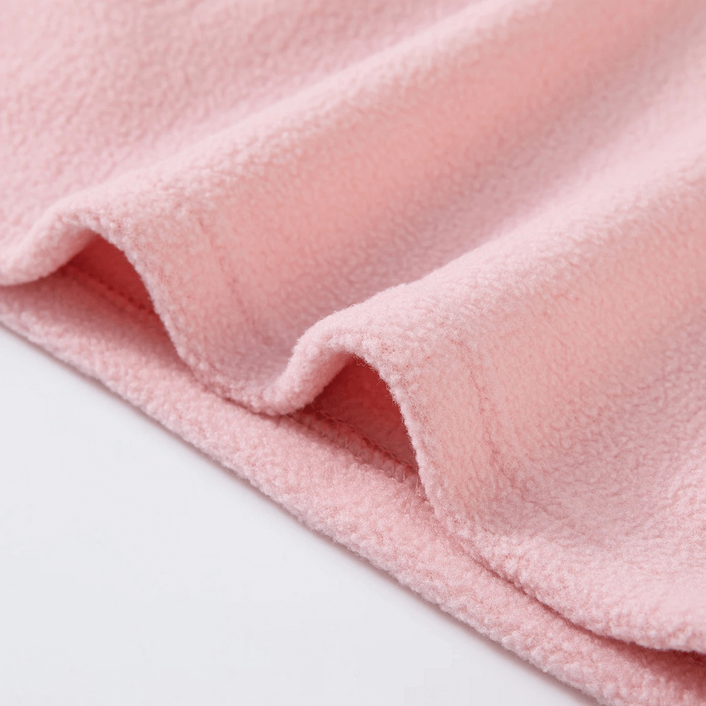 Close-up of pink fleece fabric from Half Zip Fleece Pullover Warm Casual Sweatshirt - SF3852, showcasing soft texture and warmth.