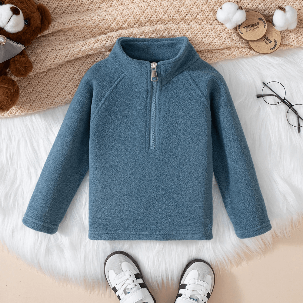 Half Zip Fleece Pullover Warm Casual Sweatshirt - SF3852 for kids with a cozy design on a soft rug. Ideal for fall and winter seasons.