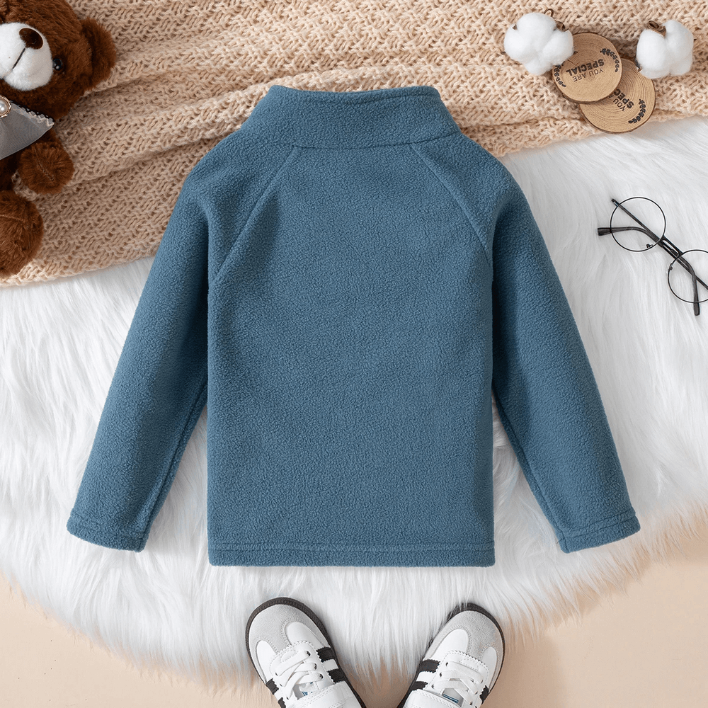 Half Zip Fleece Pullover Warm Casual Sweatshirt - SF3852 for kids in blue with stand collar, perfect for layering and outdoor activities.