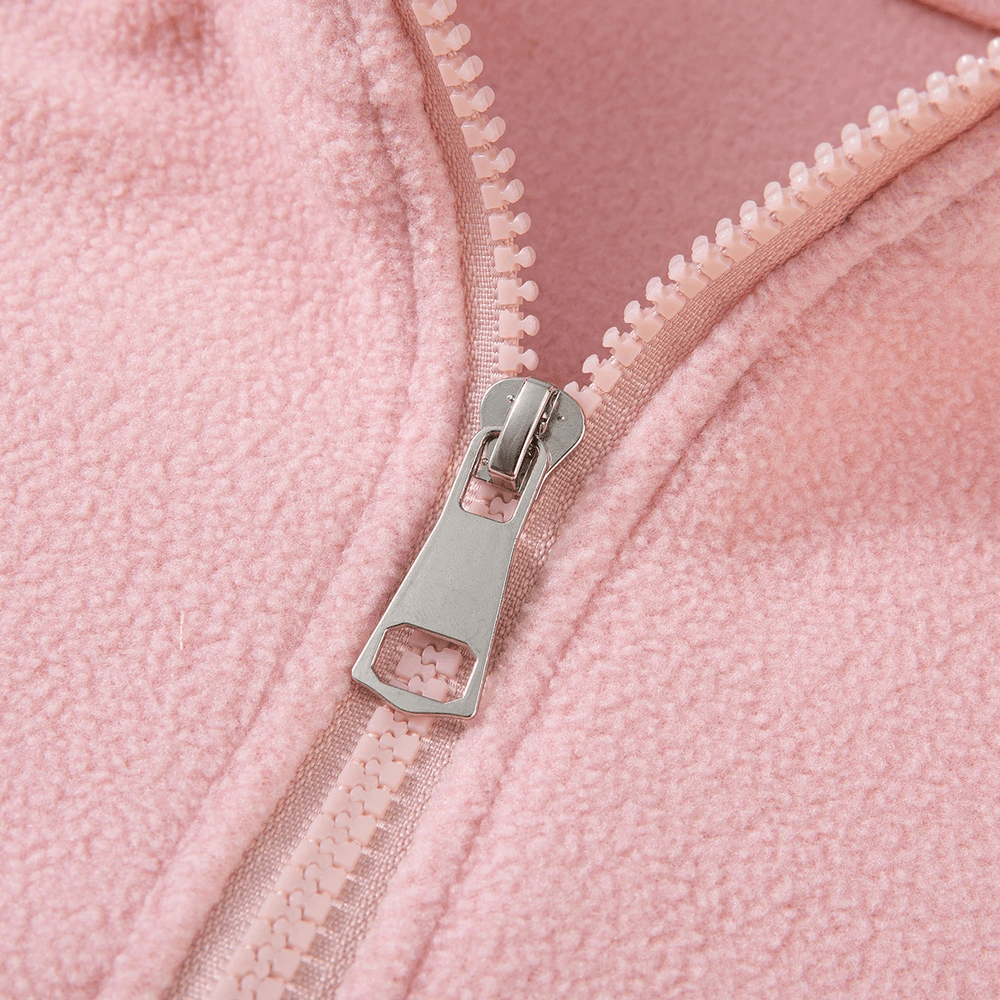Close-up of pink half zip on Half Zip Fleece Pullover Warm Casual Sweatshirt - SF3852, soft fleece texture for comfort and style.