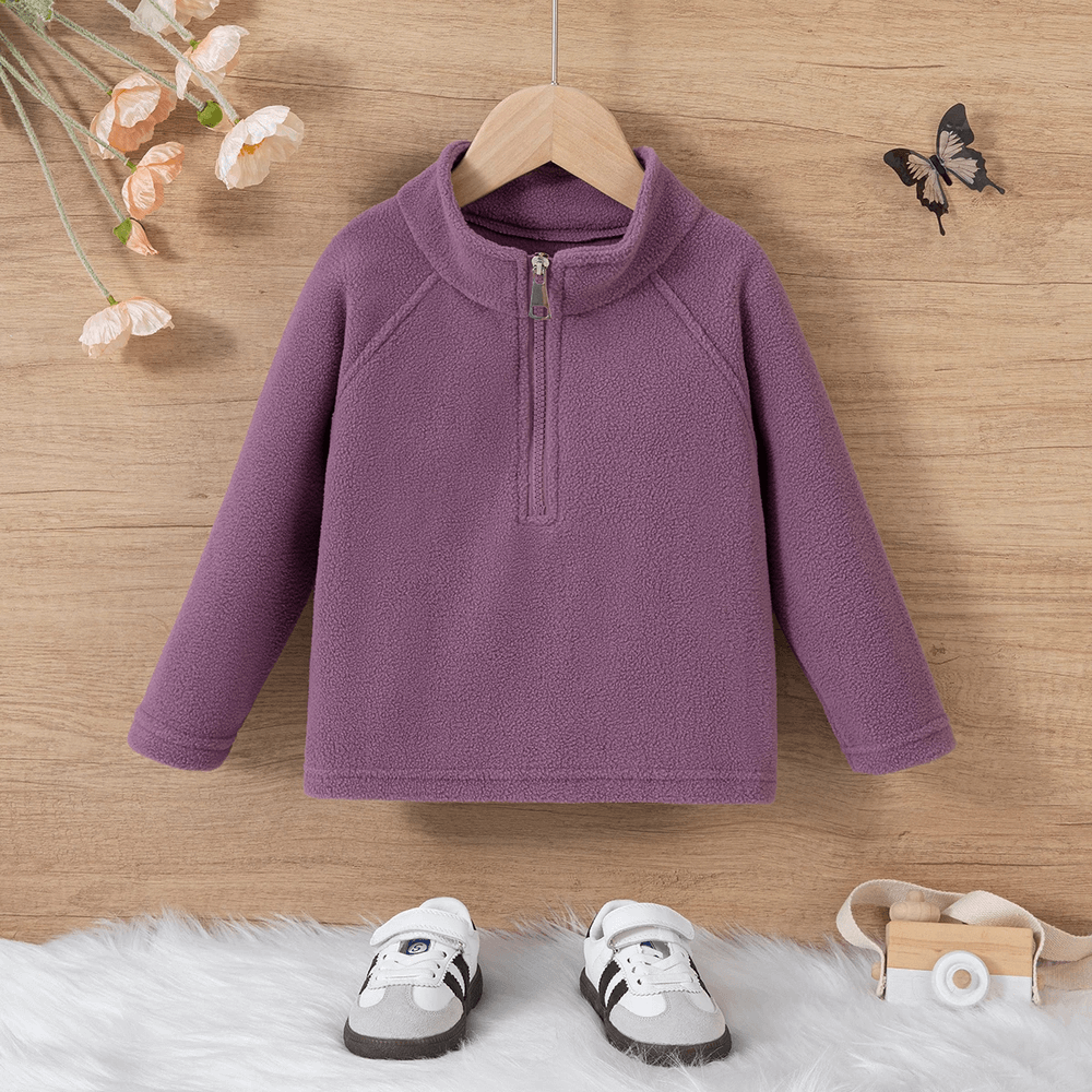 Purple Half Zip Fleece Pullover Warm Casual Sweatshirt - SF3852 for kids with long sleeves and soft-touch texture, perfect for fall and winter.