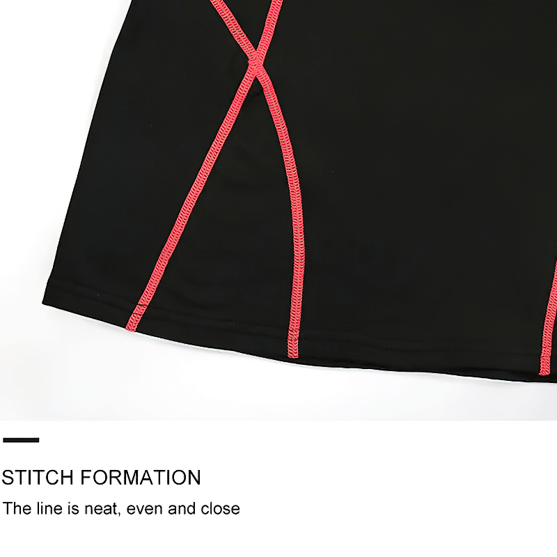 Black thermal top with red stitch design, showcasing neat and even stitch formation for durability.