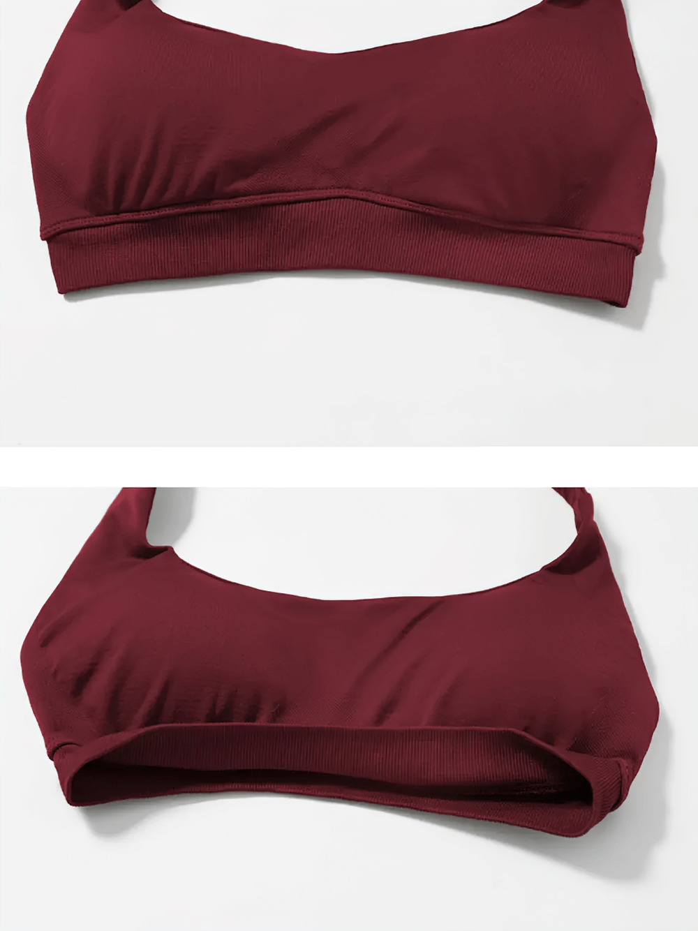 Maroon halter sports bra from sleek activewear set, showcasing supportive design and breathable fabric, style SF2392.