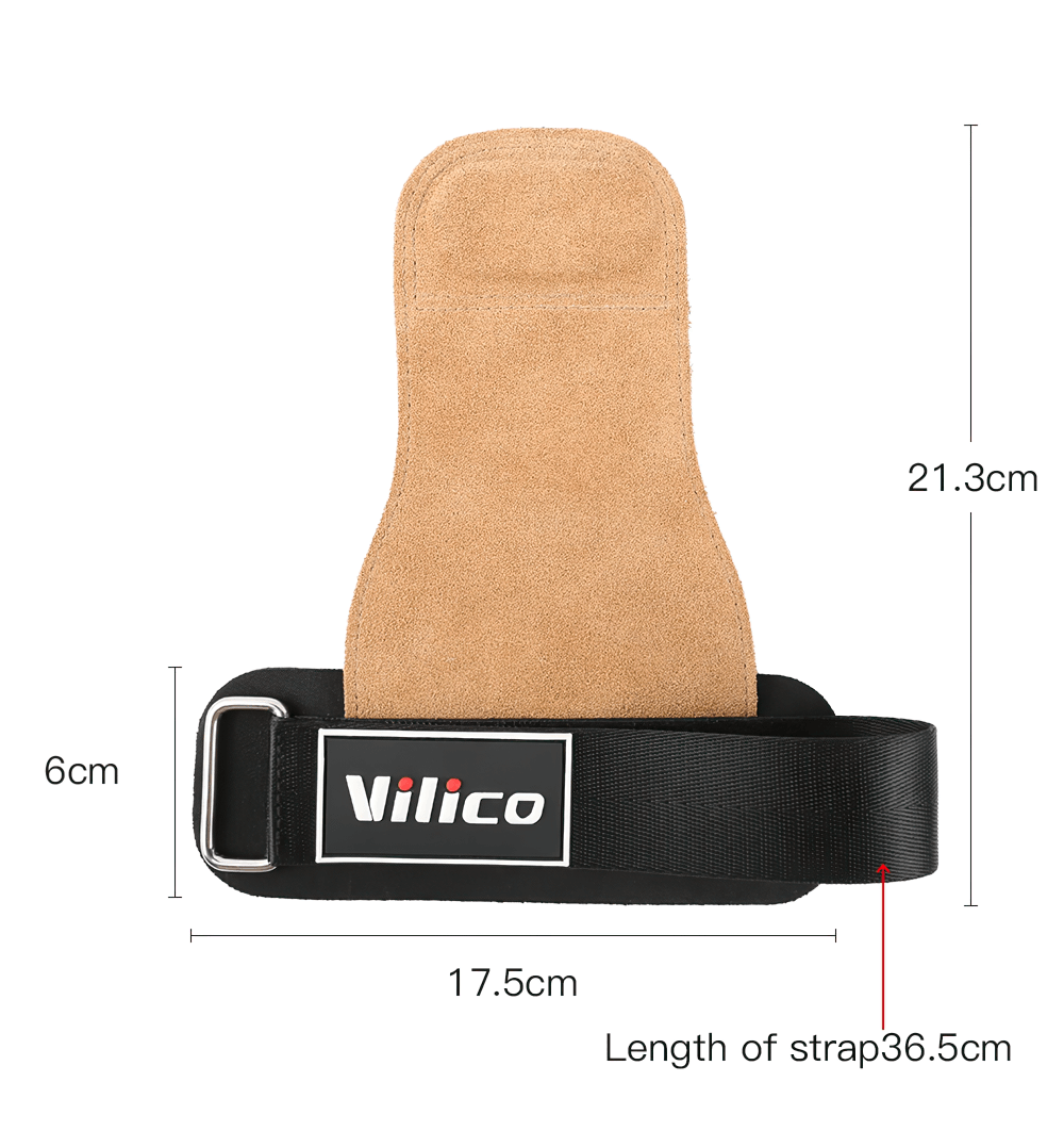 Hand Grips with Anti-Slip for Workouts - SF3538 shown with dimensions for palm and strap size