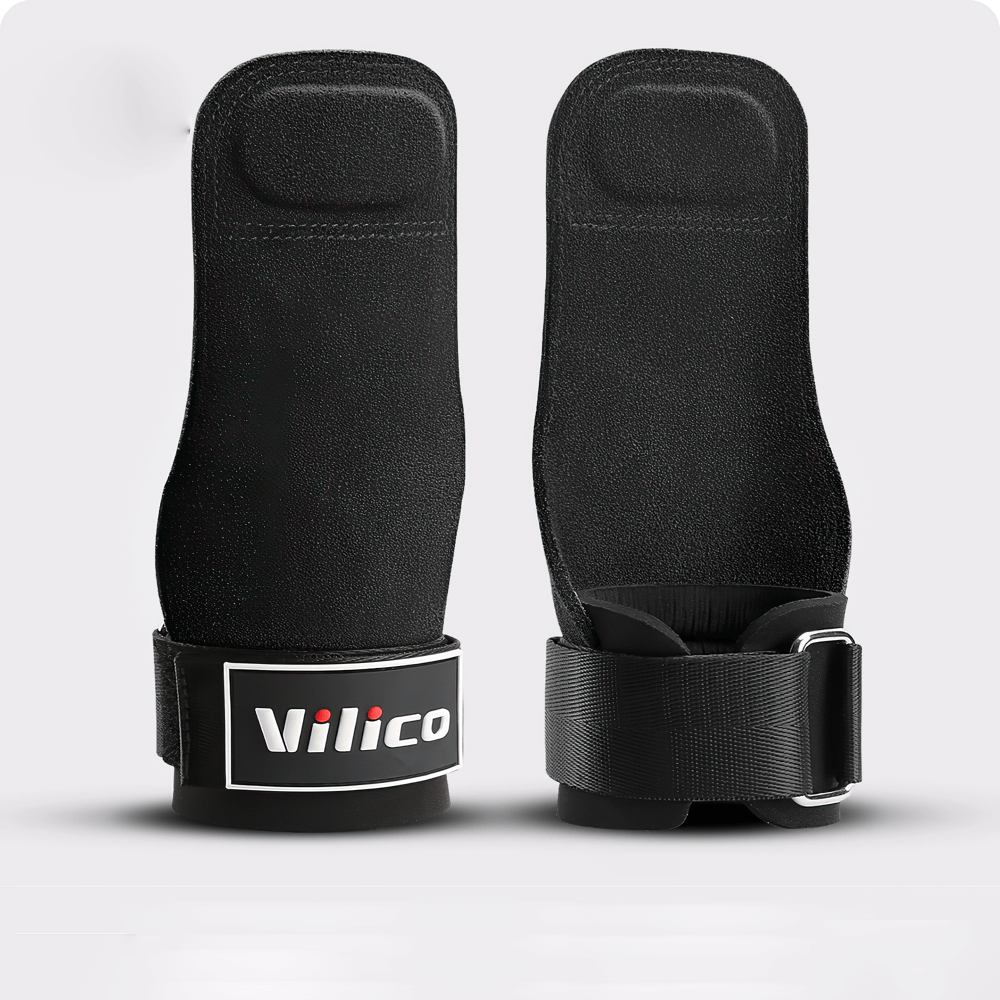 Hand Grips with Anti-Slip for Workouts - SF3538, black leather fitness grips with Velcro straps for weightlifting and support