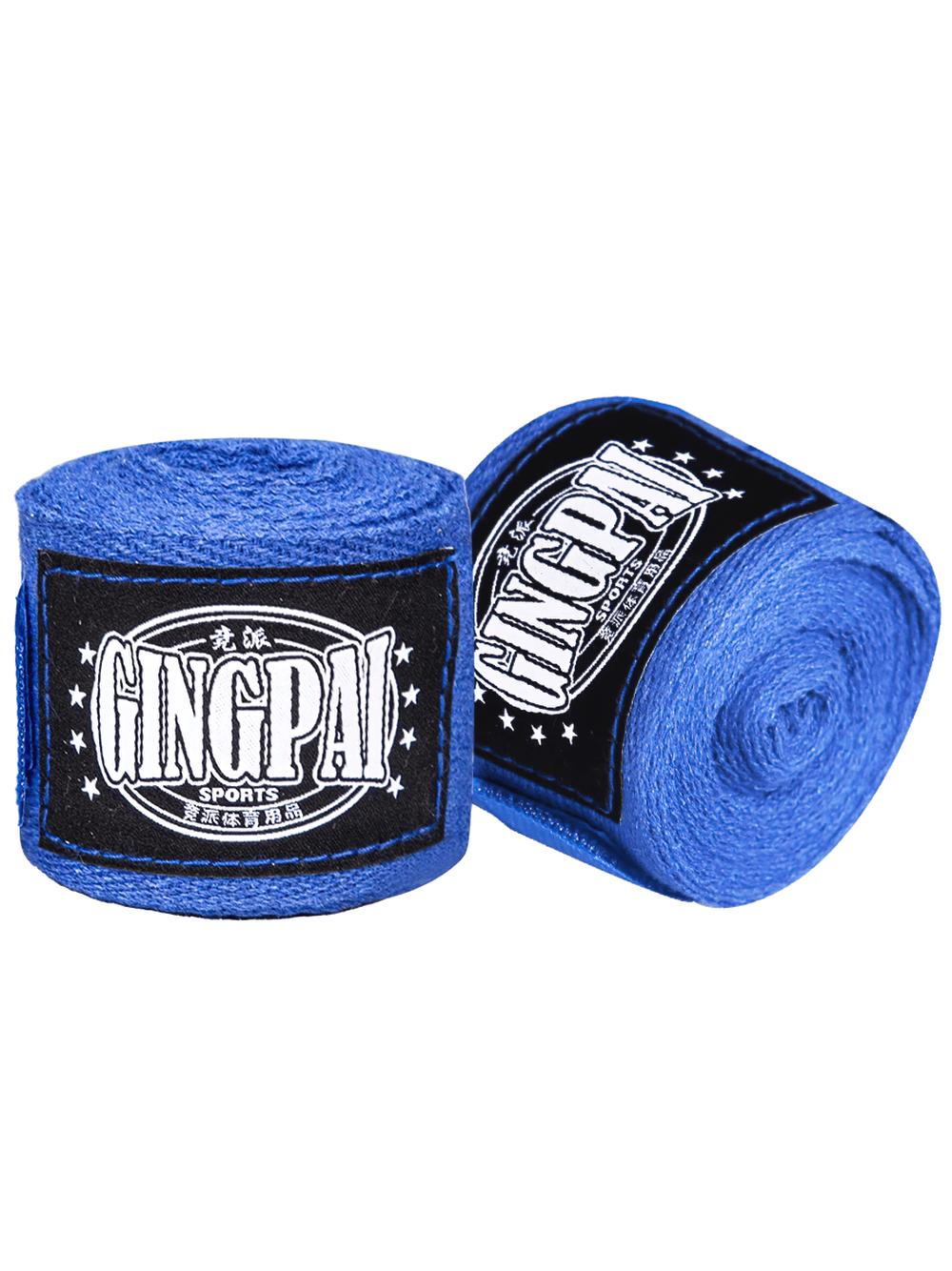Blue boxing hand wraps with thumb buckle and velcro closure for secure wrist support.