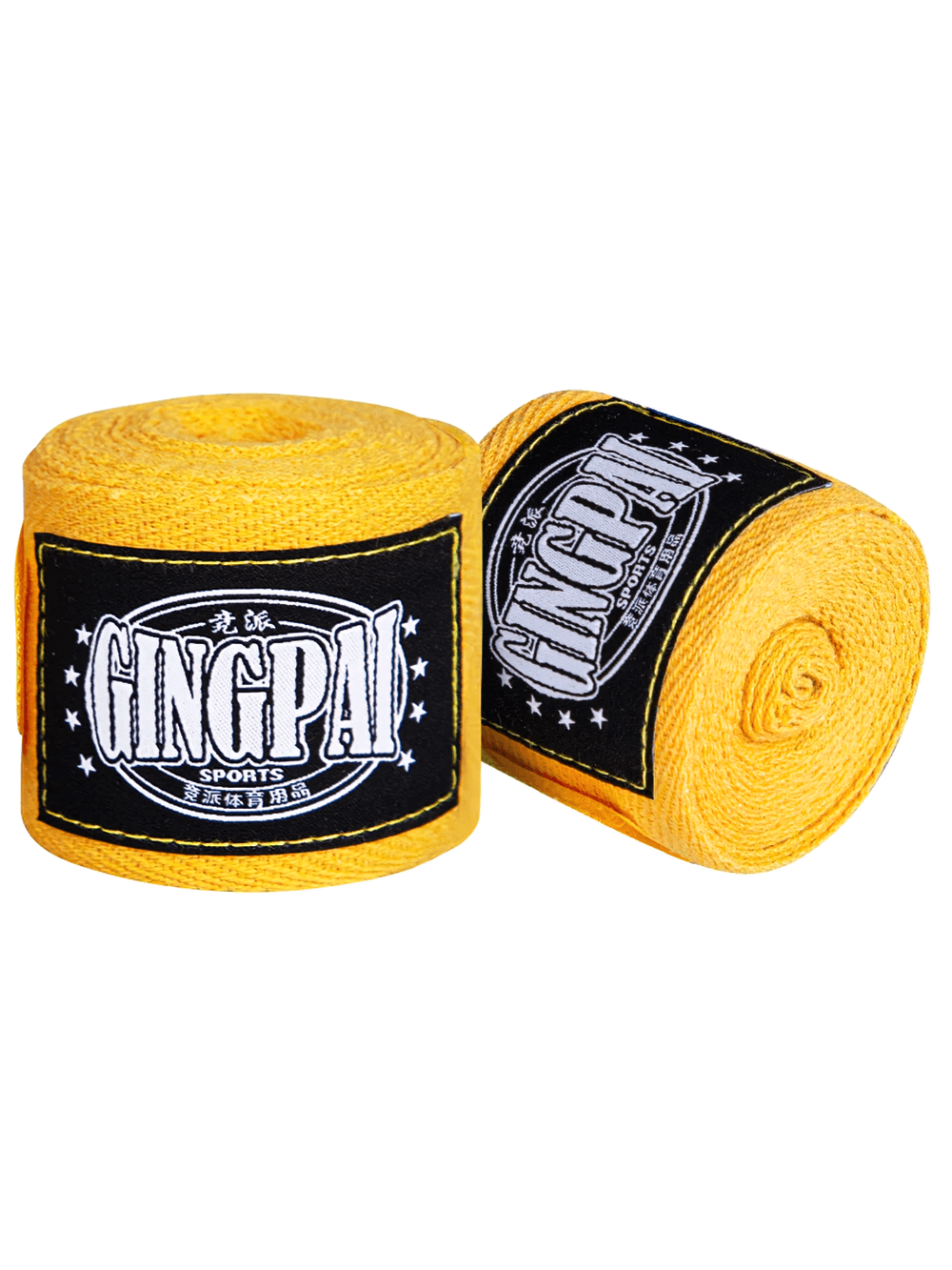 Yellow boxing hand wraps with thumb buckle and velcro closure for secure wrist support.