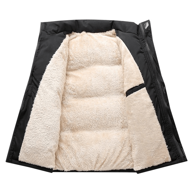 Open heated thermal vest showing plush inner lining and zipper closure, perfect for men's winter warmth and outdoor adventures.