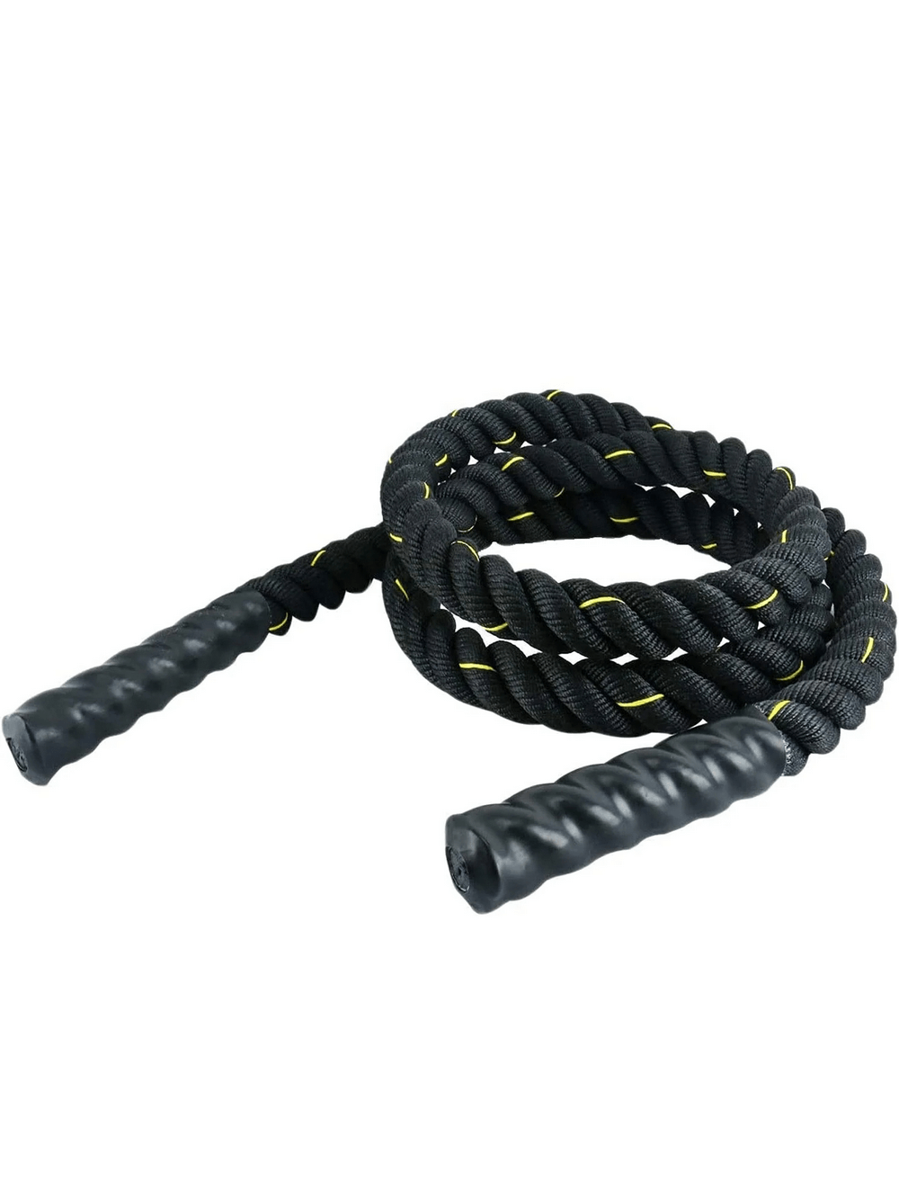 Heavy Duty Black and Yellow Battle Jump Rope with Rubber Handles for Strength Training, 1-inch Diameter, 9.84-foot Length
