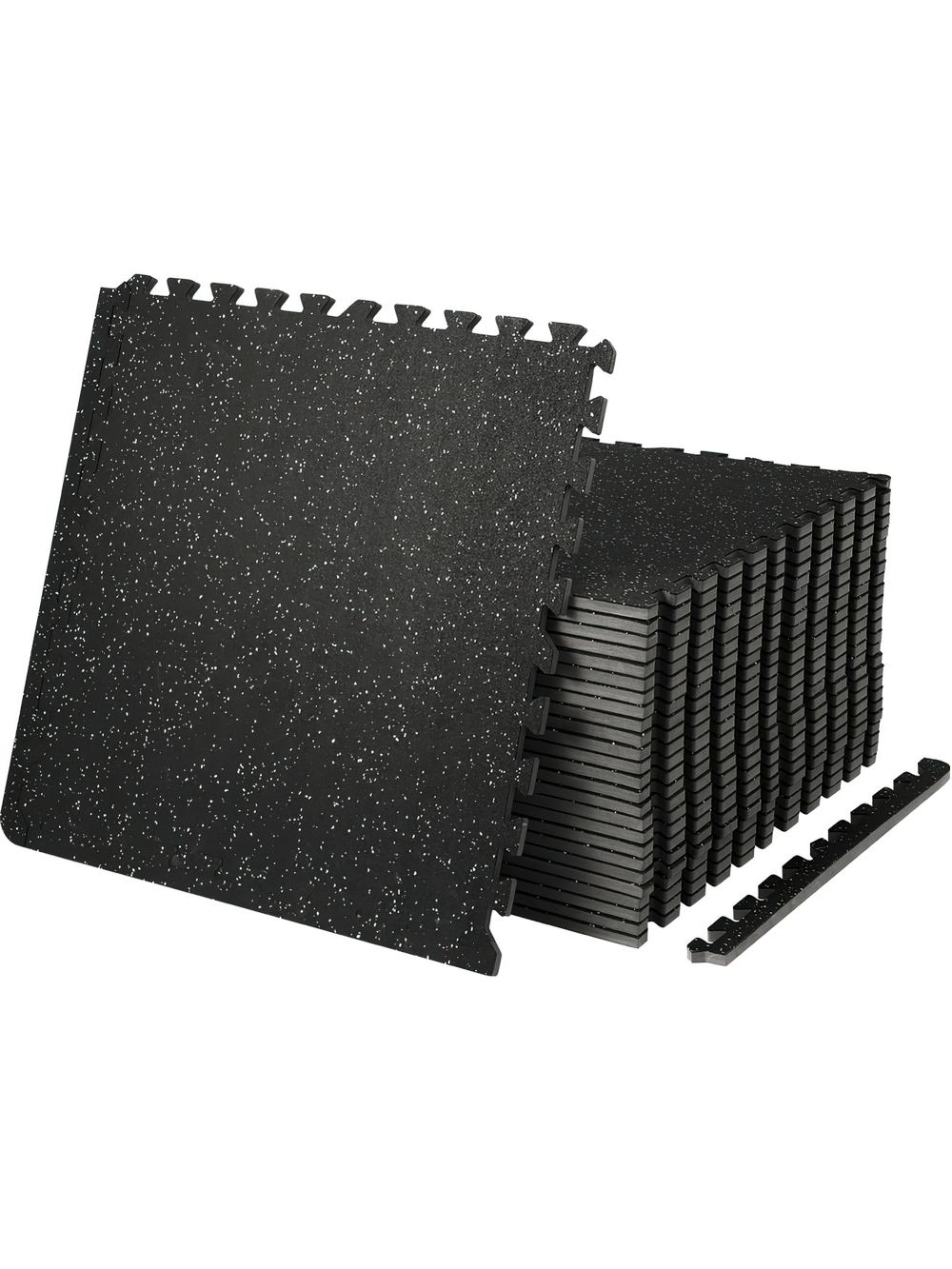 Interlocking black EVA foam rubber gym mats for durable flooring and shock absorption, ideal for weightlifting and workouts.