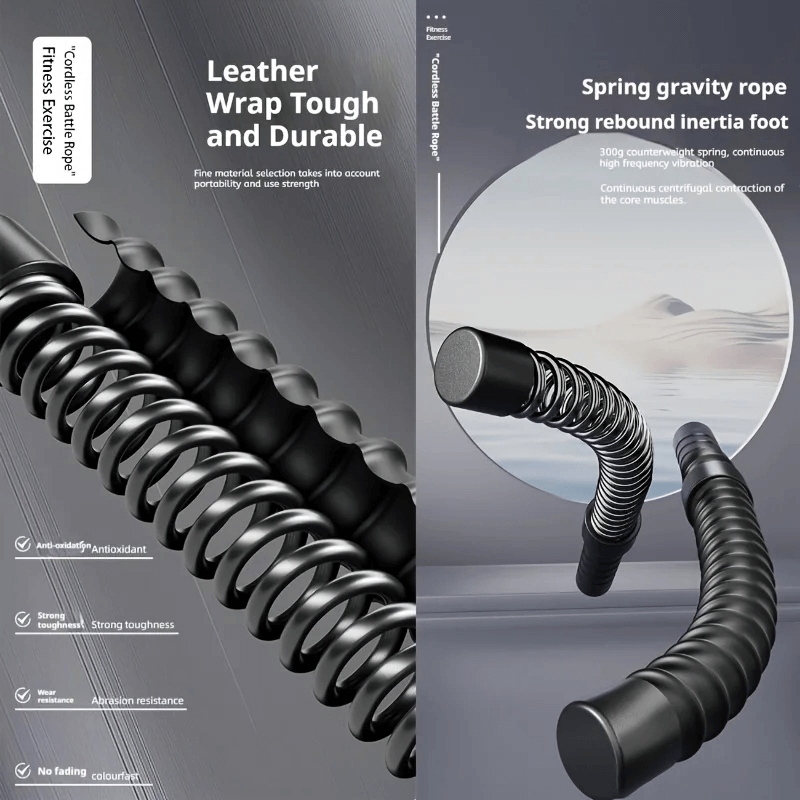Close-up of a heavy-duty power twister bar showing durable leather wrap and spring gravity rope design with anti-slip features.