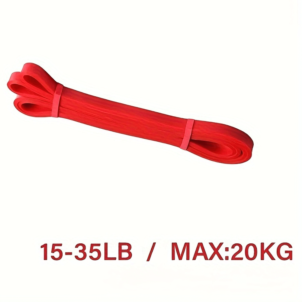 Red heavy-duty resistance band for strength training, 15-35 lbs, max 20 kg. Ideal for fitness, yoga, and home workouts.