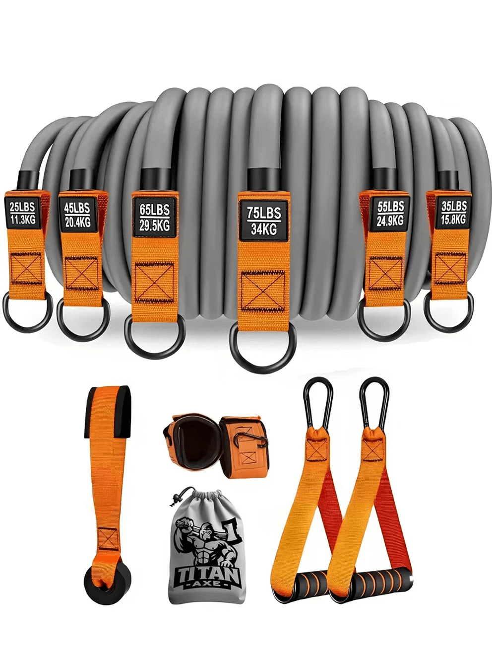 Heavy Resistance Bands Set SF3415 with handles, adjustable straps, and weights, ideal for home gym workouts and strength training.