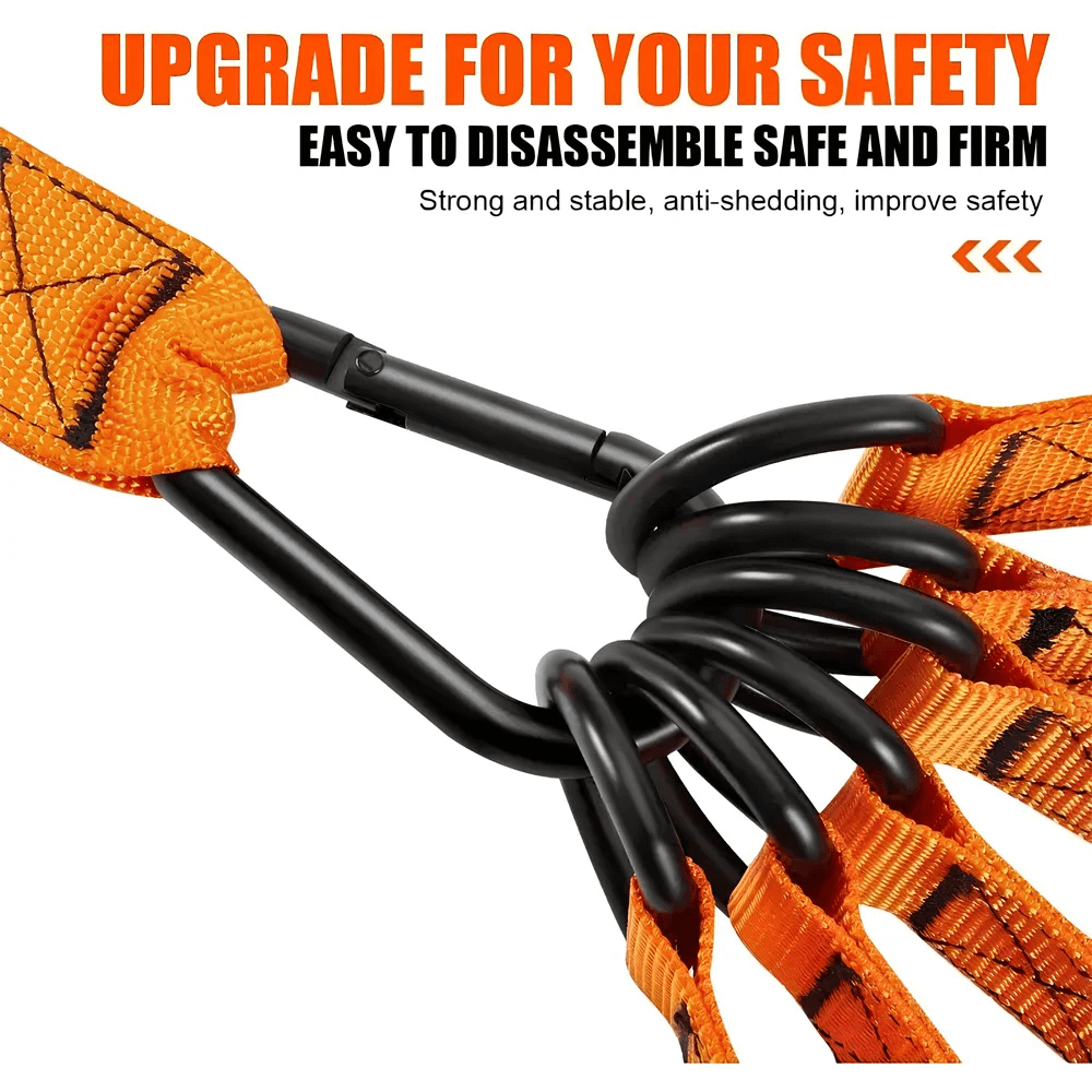 Close-up of an orange heavy resistance belt set with secure handles and safety features for fitness and home gym.