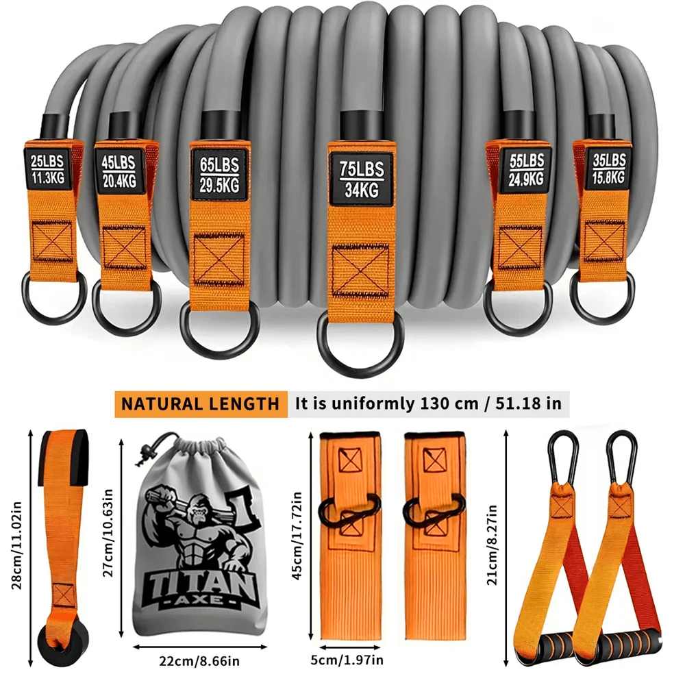 Heavy Resistance Bands Set SF3415 with handles and straps for home gym workouts, features multiple resistance levels up to 75lbs.