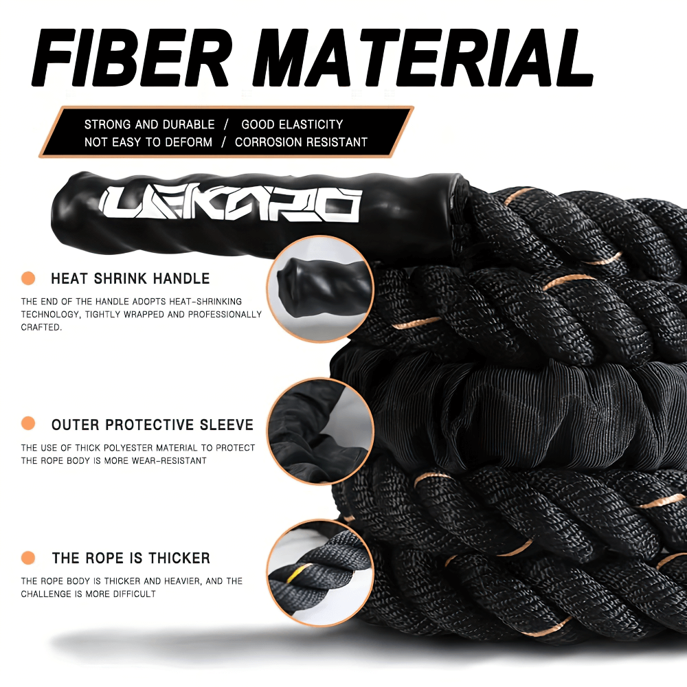 Heavy weighted battle rope with durable fiber material and weighted handles for high-intensity strength training.