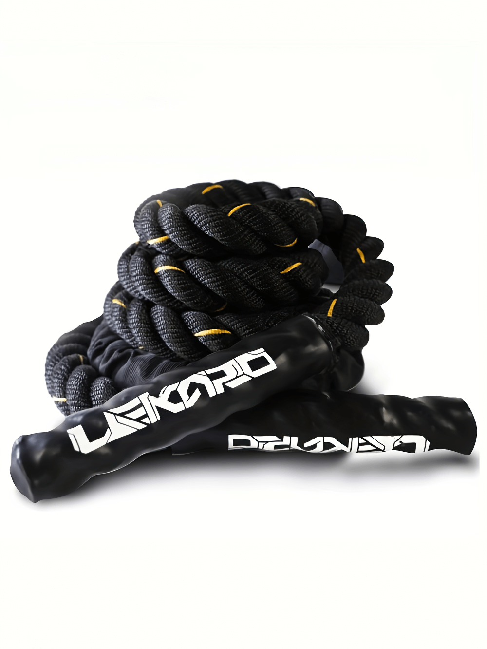 Heavy weighted battle rope with durable black polyester and weighted handles, perfect for strength and endurance training, SF2888.