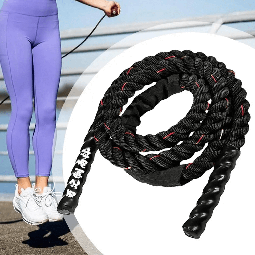 Heavy weighted jumping rope for training with black non-slip grip, perfect for intense workouts and boxing sessions.