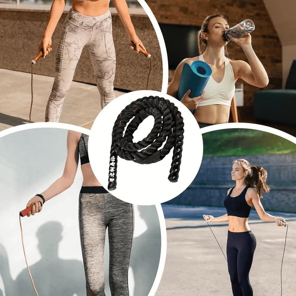 Women exercising with SF3290 Heavy Weighted Jump Rope, featuring non-slip grips, perfect for boxing and intense workouts.
