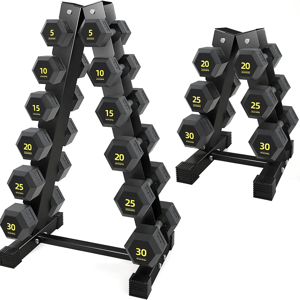 Hex Dumbbell Set with PVC Coating for Strength Training SF3399 on rack