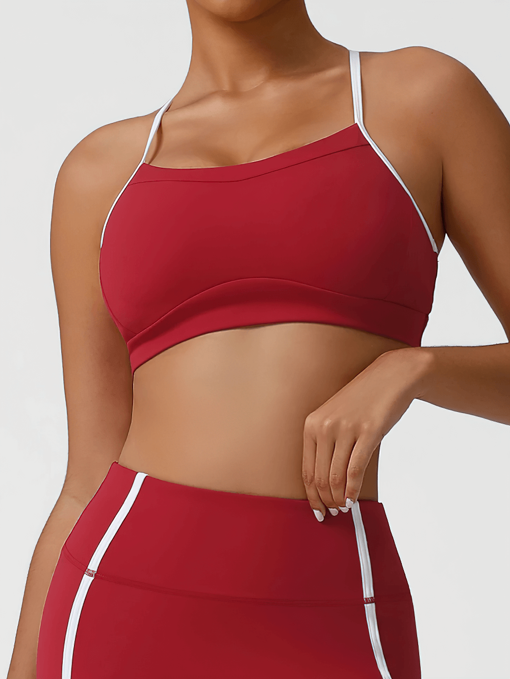High Impact Racerback Sports Bra with Contrast Trim - SF4063 in red, perfect for yoga and gym with quick-dry fabric.