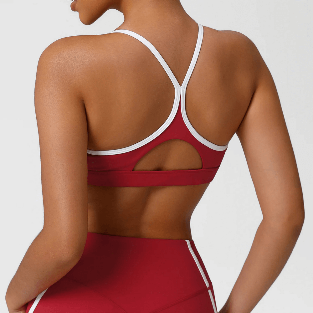 High Impact Racerback Sports Bra with Contrast Trim - SF4063, back view showing sleek racerback cut and contrast trim straps.
