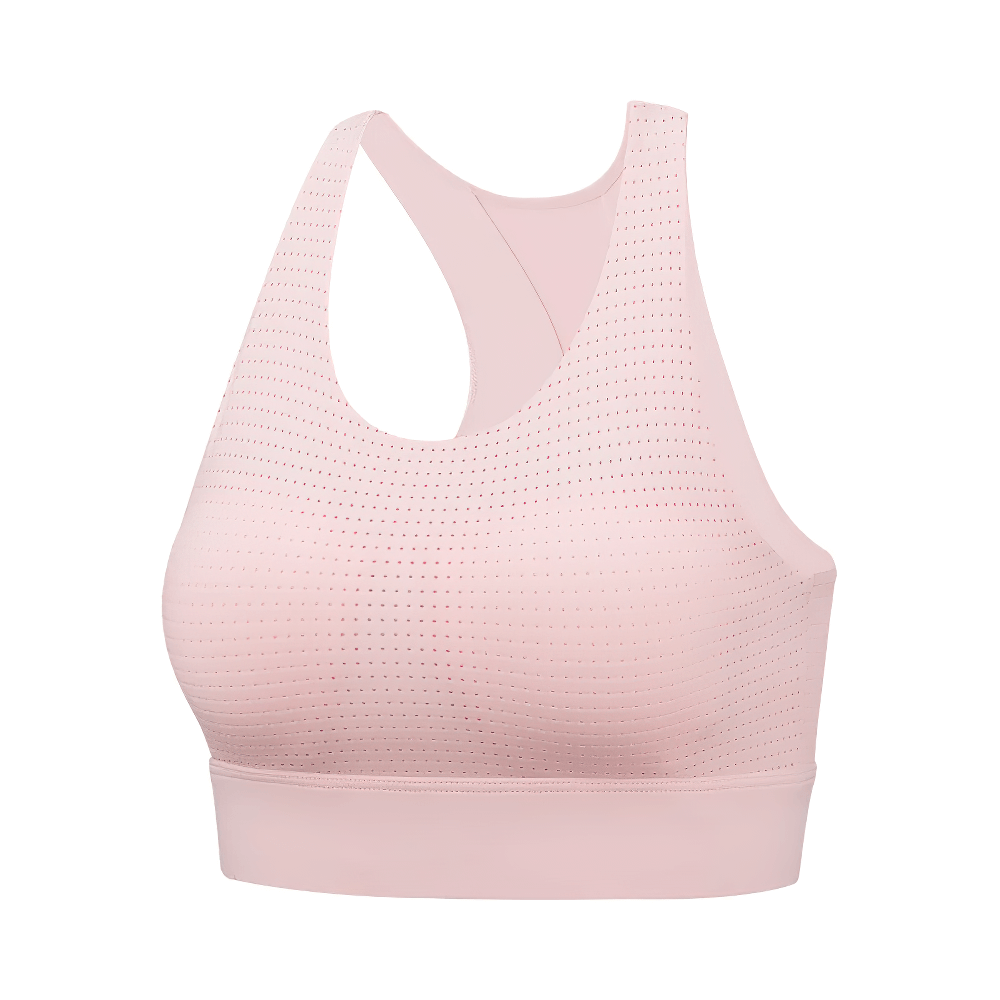 High-impact pink sports bra with quick-dry fabric, fixed pad support, and stylish crop tank design for yoga and gym sessions.