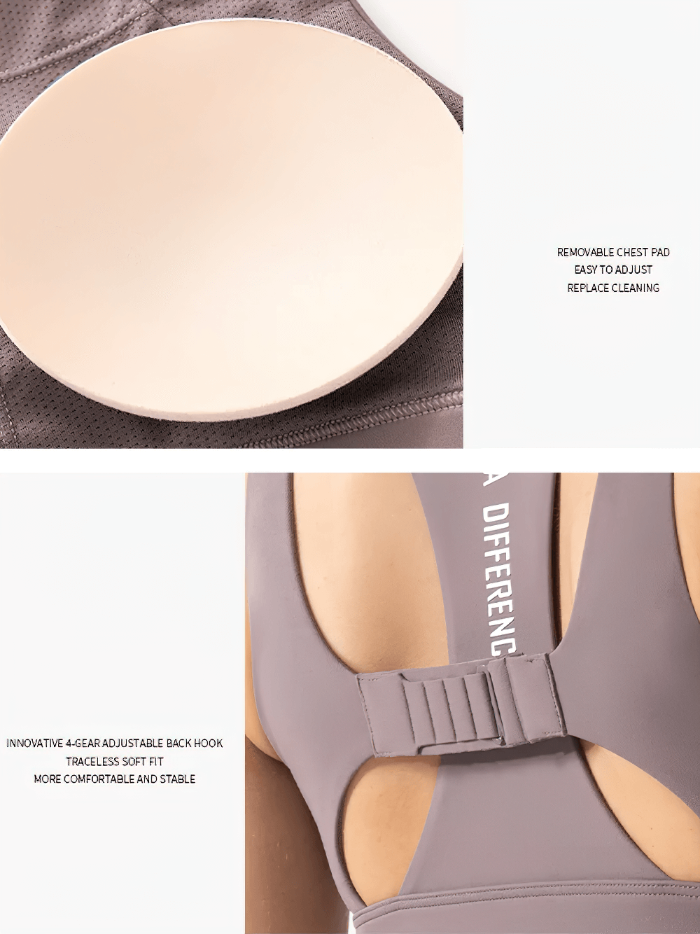High-Impact Sports Bra SF2335 with removable padding and adjustable back hook for stability and comfort, perfect for yoga or gym sessions.
