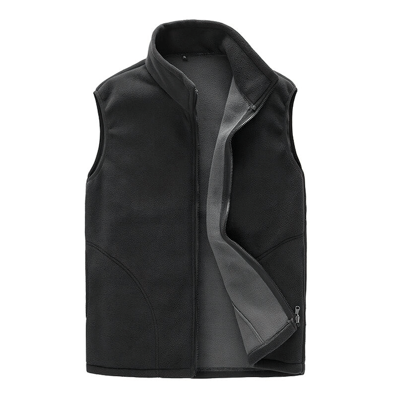 Men's high stand-up collar fleece vest with zipper, black, showcasing thermal and quick-dry features for outdoor wear, SF0155.