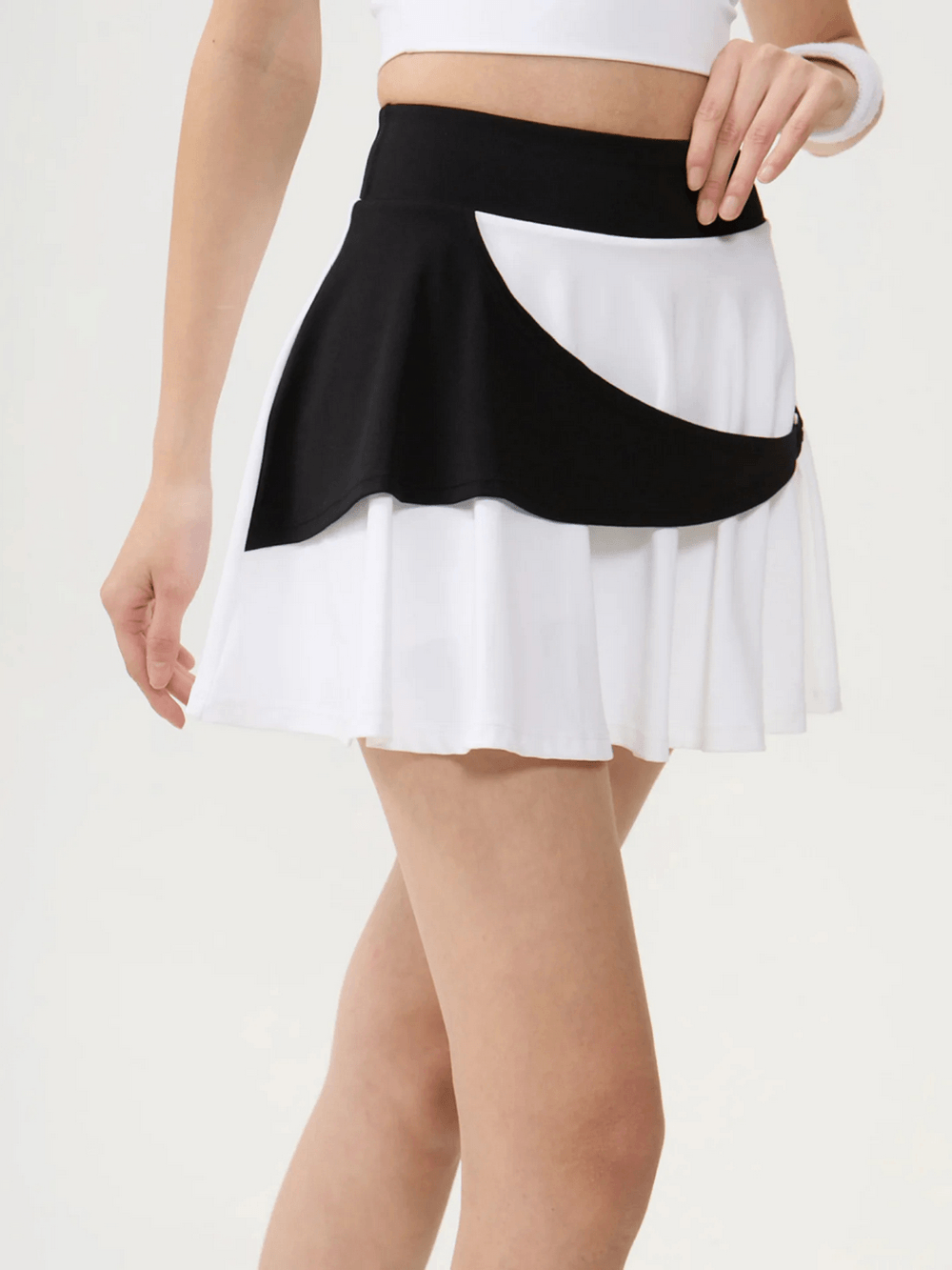 High Waist Color Block Tennis Skort With Liner - SF4578 showcased in black and white, perfect for activewear.