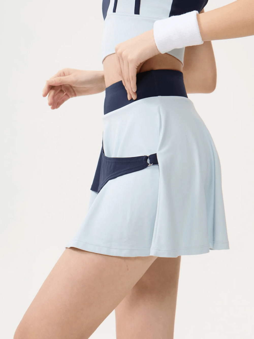 High Waist Color Block Tennis Skort With Liner - SF4578 side view showcasing flared design and built-in shorts.