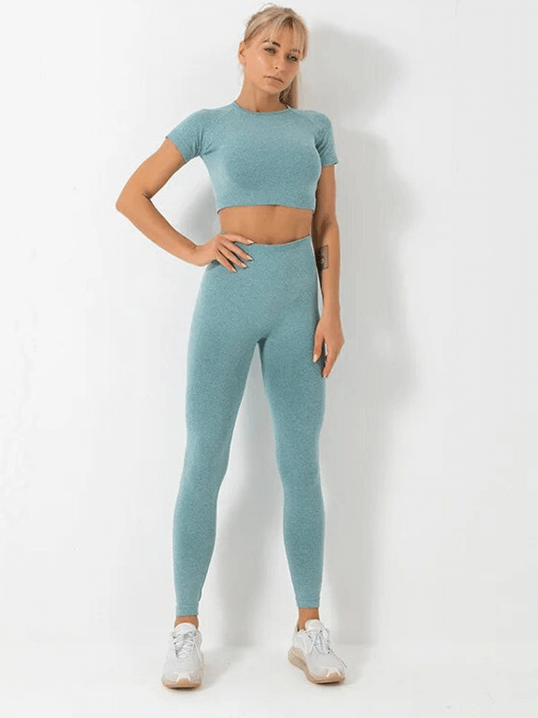 Hüfthebende Leggings und kurzes T-Shirt mit hoher Taille für Damen – SF1701