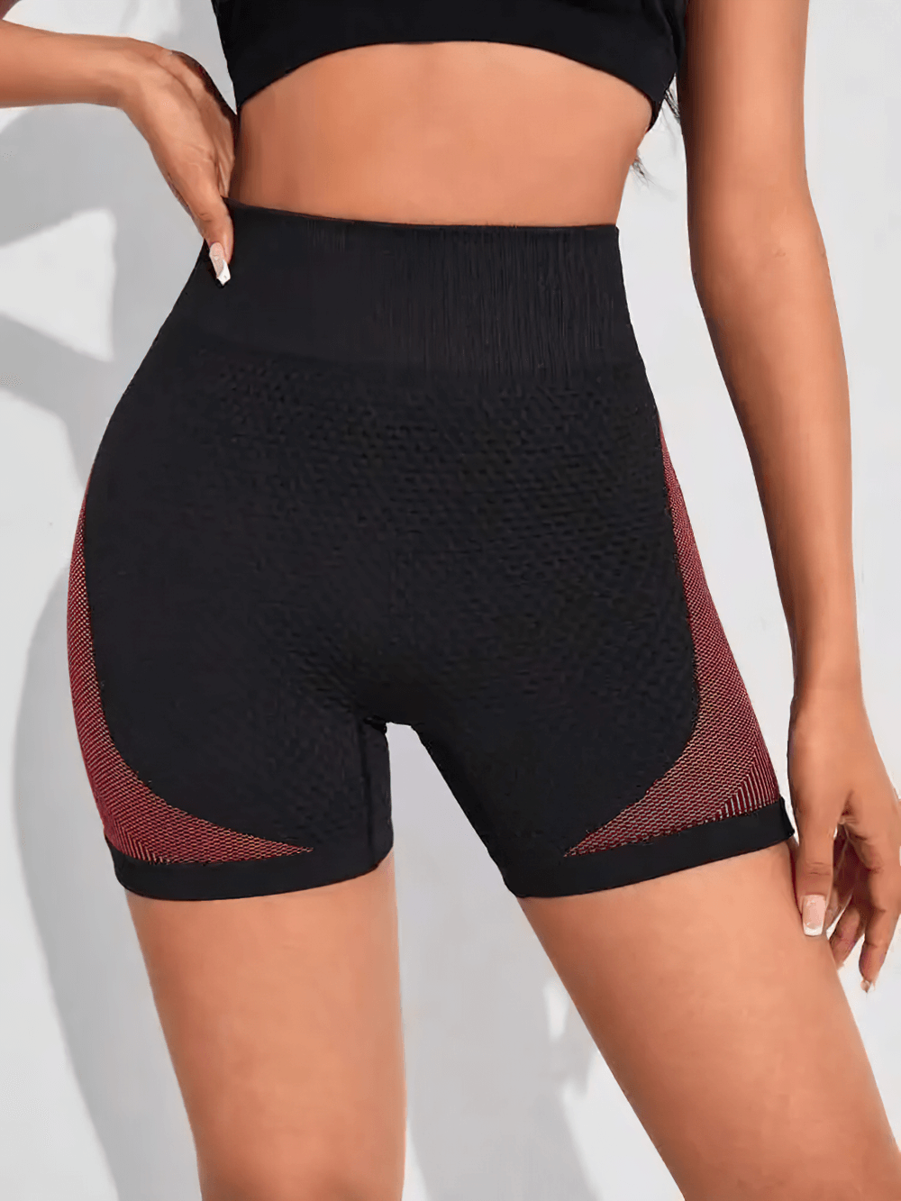 High Waist Scrunch Seam Training Shorts for Women - SF4163 in black, seamless design with tummy control, perfect for yoga and workouts.