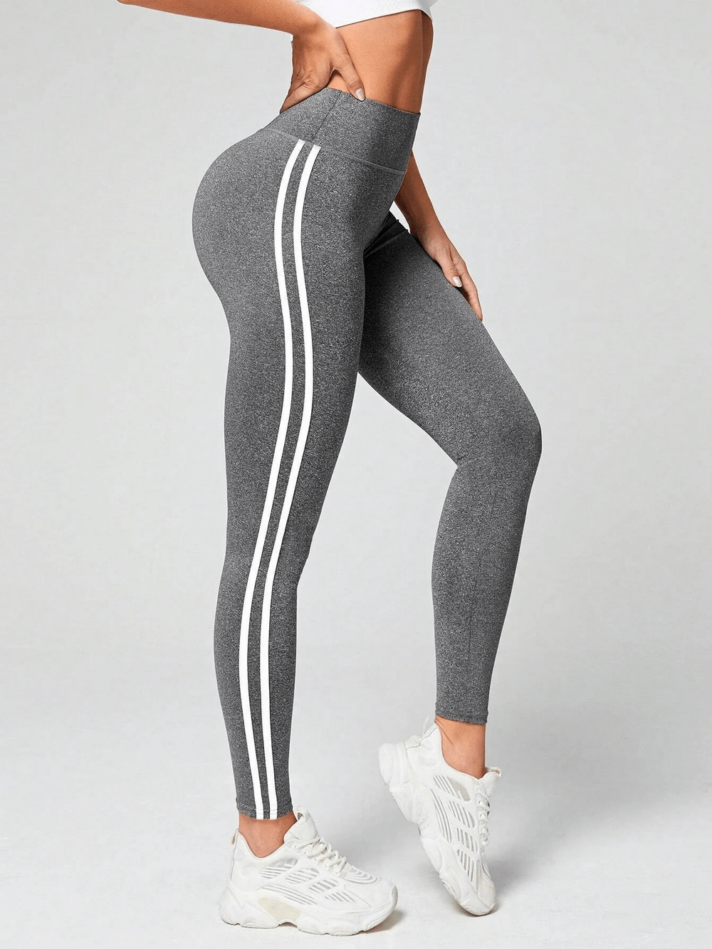 High Waist Side Stripe Sports Leggings for Women - SF4019 showcasing tummy control and flexibility.